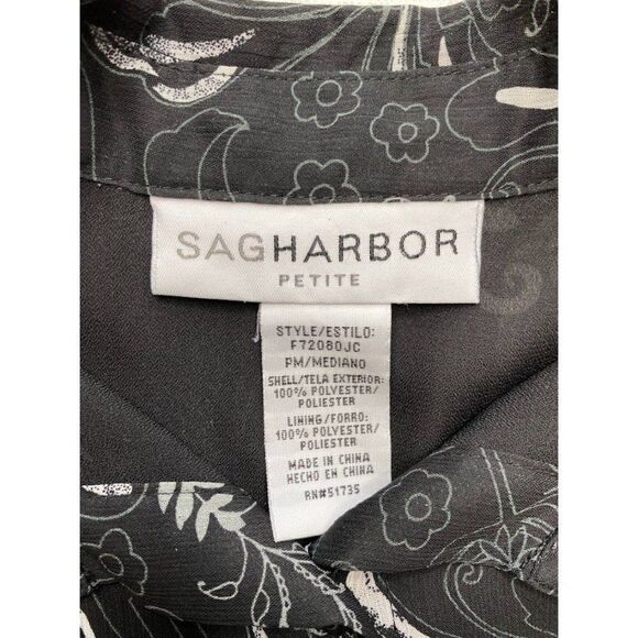 SAG HARBOR Black White Floral 2‎ Pc Button Down Top MP & A Line Skirt 6P Petite - Picture 6 of 10